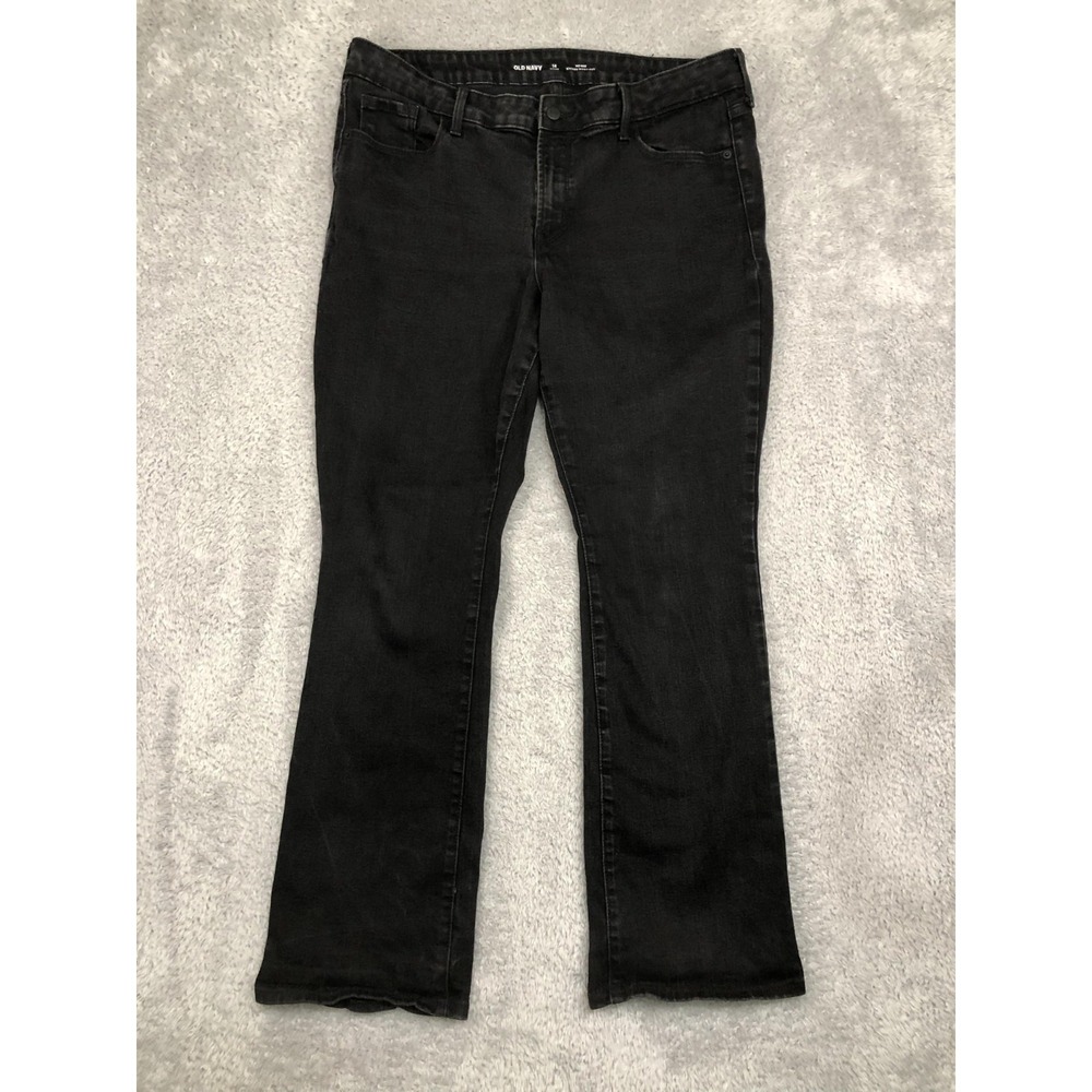 Old Navy Jeans Womens 14 Short (35x30) Kicker Bootcut Mid Rise Black Distressed